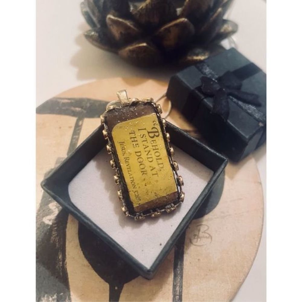 Vintage BROWN PHRASE EMBROIDERED NECKLACE